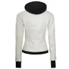 Off White Leather Bomber Jacket Women with Hood by Jacket Field