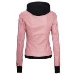 Pink Real Leather Bomber Jacket Women with Hood by Jacket Field