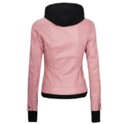 Pink Real Leather Bomber Jacket Women with Hood by Jacket Field