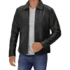 Mens Vegan Black Leather Jacket With Shirt Collar by Jacket Field