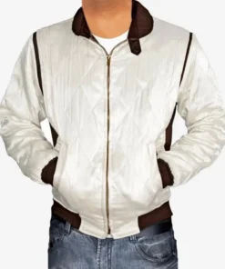 Mens Satin Quilted Bomber White Jacket by Jacket Field