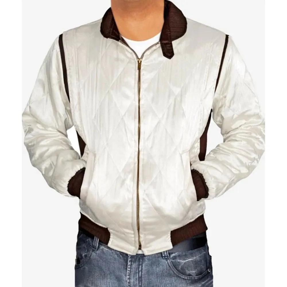 Mens Satin Quilted Bomber White Jacket by Jacket Field