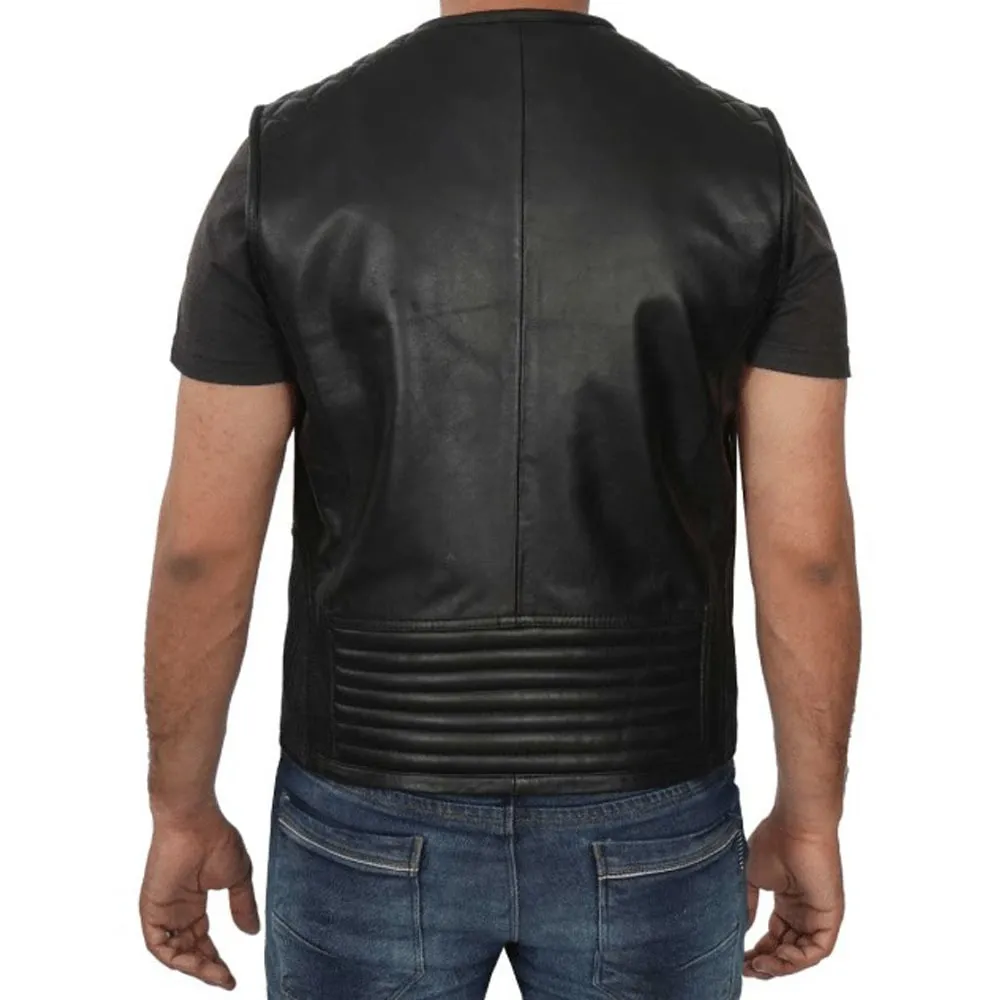 Winston Mens Black Quilted Leather Vest by Jacket Field