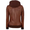 Cognac Brown Leather Bomber Jacket Women with Removable Hood by Jacket Field