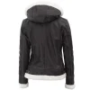 Brown Fur Lined Leather Bomber Jacket Women with Removable Hood by Jacket Field