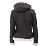 Brown Fur Lined Leather Bomber Jacket Women with Removable Hood by Jacket Field