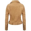Womens Light Brown Asymmetrical Biker Leather Suede Jacket by Jacket Field