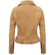 Womens Light Brown Asymmetrical Biker Leather Suede Jacket by Jacket Field