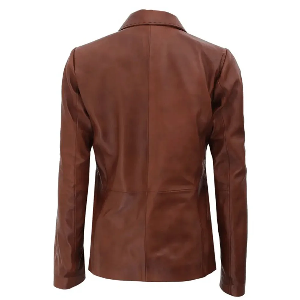 Womens Two-Button Brown Leather Jacket by Jacket Field