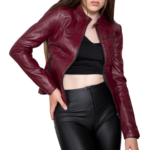 Claire Redfield Womens Celebrity Maroon Leather Jacket by Jacket Field