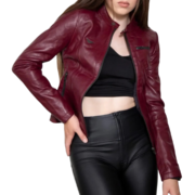 Claire Redfield Womens Celebrity Maroon Leather Jacket by Jacket Field