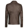 Womens Double-Breasted Rub Off Brown Leather Jacket by Jacket Field