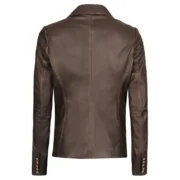 Womens Double-Breasted Rub Off Brown Leather Jacket by Jacket Field