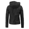 Women's Moto Black Leather Jacket with Removable Hood By Jacket Field