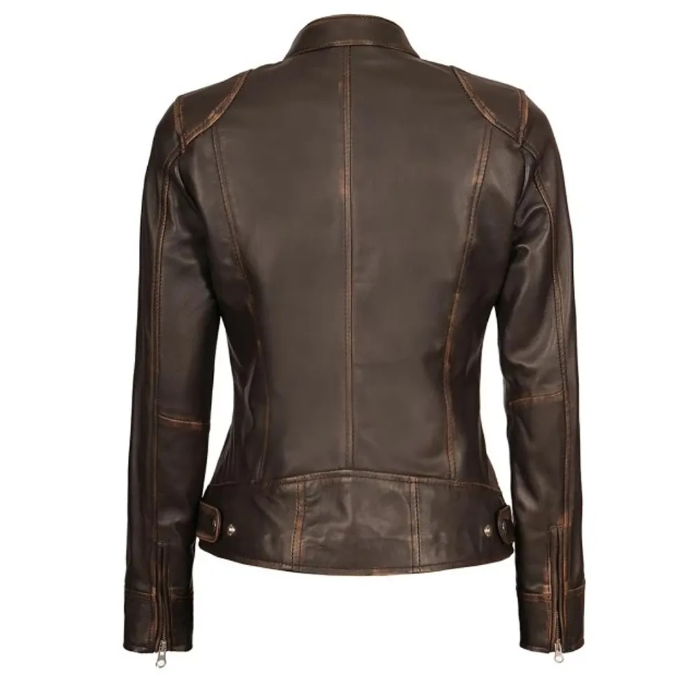 Womens Distressed Brown Leather Jacket by Jacket Field