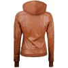 Tan Wax Leather Bomber Jacket Women with Detachable Hood by Jacket Field