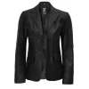 Women’s Two-Button Black Leather Jacket Blazer By Jacket Field