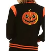 Women’s Black Wool & Leather Halloween Varsity Jacket by Jacket Field