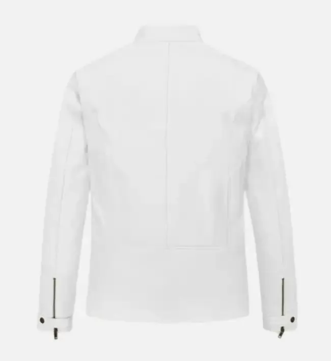 Mens Slim Fit Biker Leather White Jacket by Jacket Field