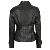 Gladys Women’s Short Body Peplum Black Leather Jacket By Jacket Field