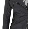 Black Lambskin Leather Womens Jacket Motorcycle with Removable Hood by Jacket Field