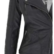 Black Lambskin Leather Womens Jacket Motorcycle with Removable Hood by Jacket Field