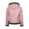 Womens Leather Hooded Shearling Pink Jacket by Jacket Field