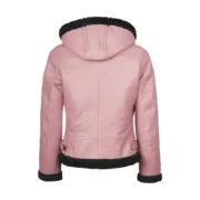 Womens Leather Hooded Shearling Pink Jacket by Jacket Field