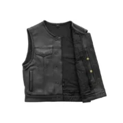 Mens Black Cowhide Leather Motorcycle Vest by Jacket Field