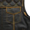Gold Checker Style Mens Black Cowhide Leather Vest by Jacket Field
