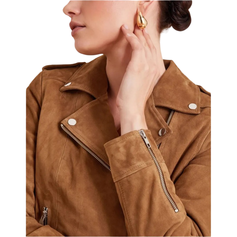 Womens Tan Biker Leather Suede Jacket by Jacket Field