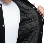 Mens Black Wool & Leather Varsity Jacket with Orange Stripes by Jacket Field