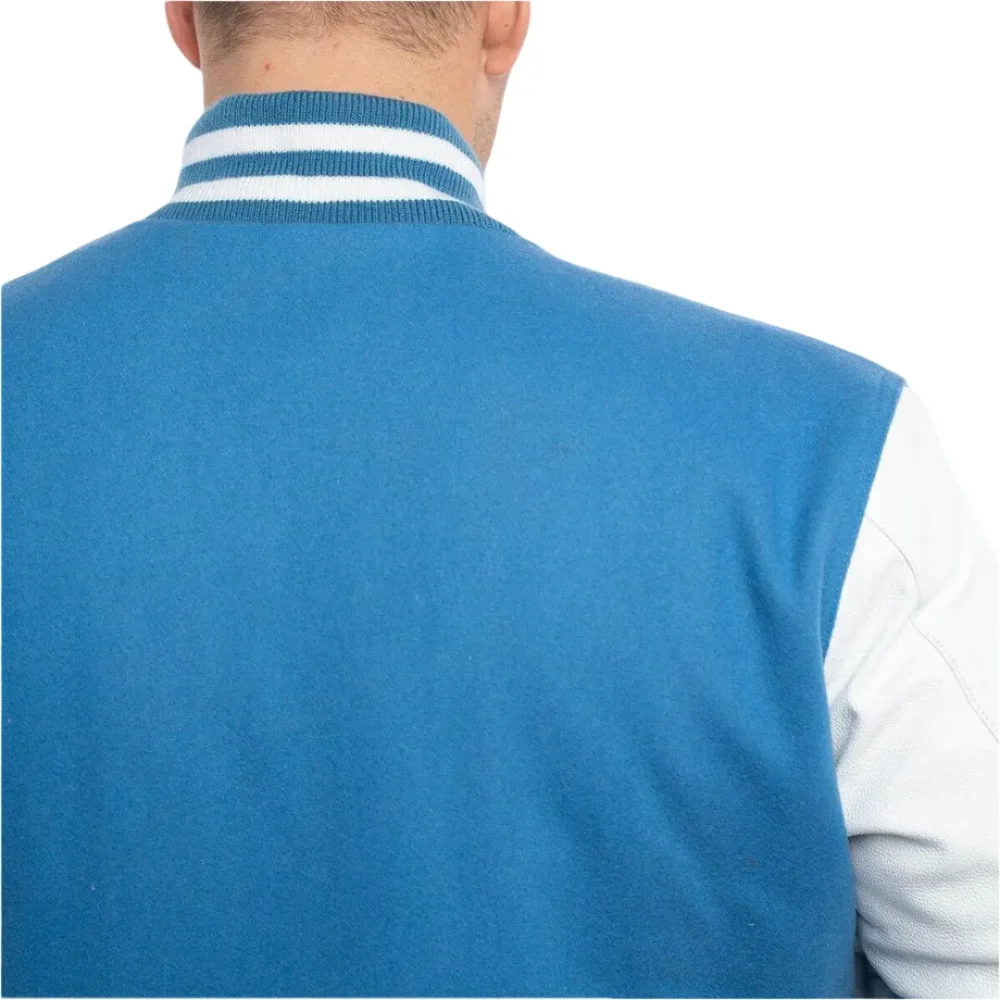 Mens Newark Blue & White Leather Sleeves Clothing Varsity Jacket by Jacket Field