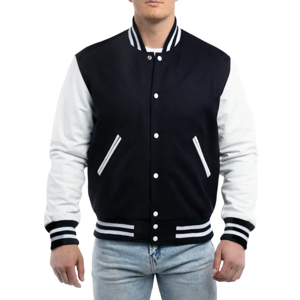 Mens Navy Blue & White Sleeves Clothing Varsity Jacket by Jacket Field