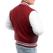 Mens Cardinal Red & White Leather Sleeves Clothing Varsity Jacket by Jacket Field