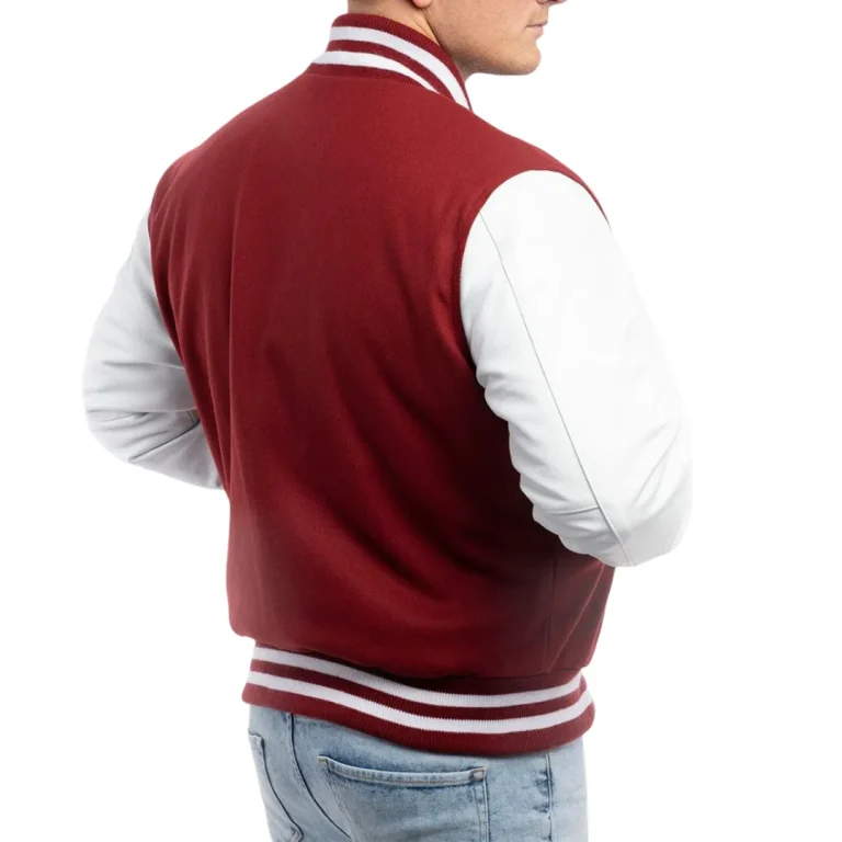 Mens Cardinal Red & White Leather Sleeves Clothing Varsity Jacket by Jacket Field