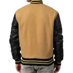 Mens Camel & Black Leather Sleeves Varsity Jacket by Jacket Field