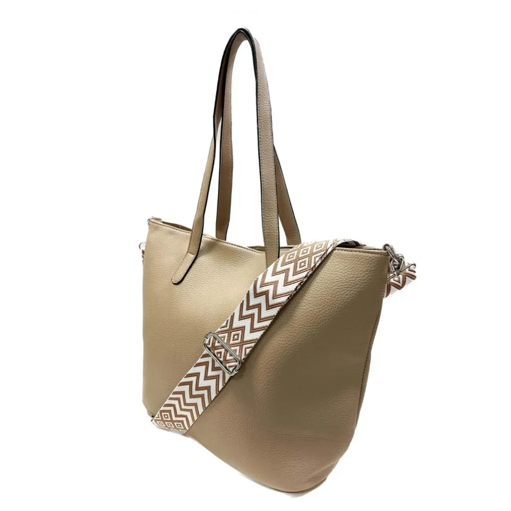 Womens Beige Faux Leather Shoulder Bag by Jacket Field