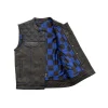 Blue Checker Style Mens Black Cowhide Leather Vest by Jacket Field