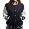 Womens Black Wool Body & Bright Leather Sleeves Clothing Varsity Jacket by Jacket Field