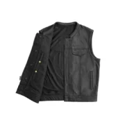 Sharp Shooter Mens Black Leather Motorcycle Vest by Jacket Field