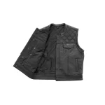 Upside Club Style Mens Black Cowhide Leather Motorcycle Vest by Jacket Field