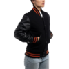 Womens Black Clothing Varsity Jacket with Orange Stripes by Jacket Field