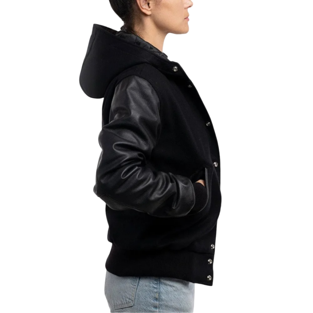 Womens Black Wool Body & Black Sleeves Clothing Varsity Jacket by Jacket Field