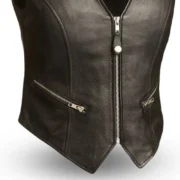Women’s Western Style Leather Motorcycle Vest Naked Cowhide by Jacket Field