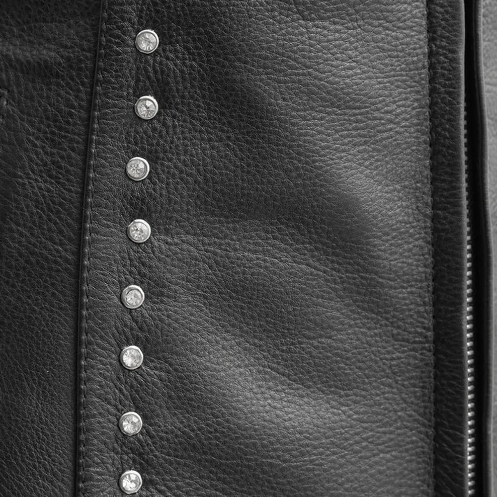 Women’s Leather Motorcycle Vest Studded Diamond Cowhide by Jacket Field