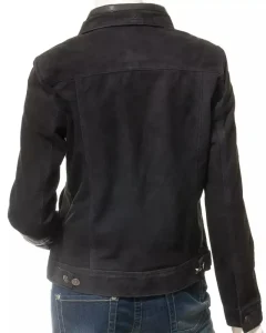 Womens Black Leather Trucker Suede Jacket by Jacket Field