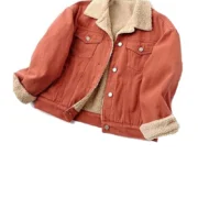 Womens Orange Sherpa Fleece Denim Jacket by Jacket Field