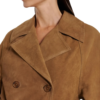 Womens Light Kaki Leather Double-Breasted Suede Jacket