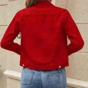 Womens Classic Red Denim Jacket by Jacket Field